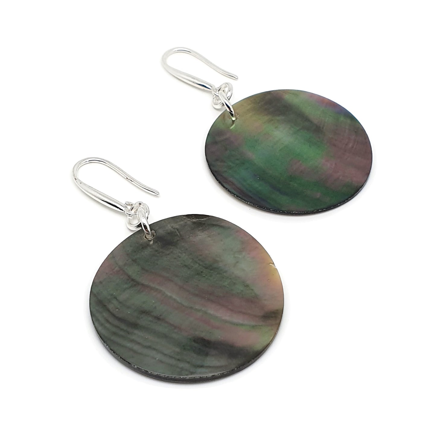 Dark Abalone Disc Earrings Natural Sea Shell Long Dangle Drop