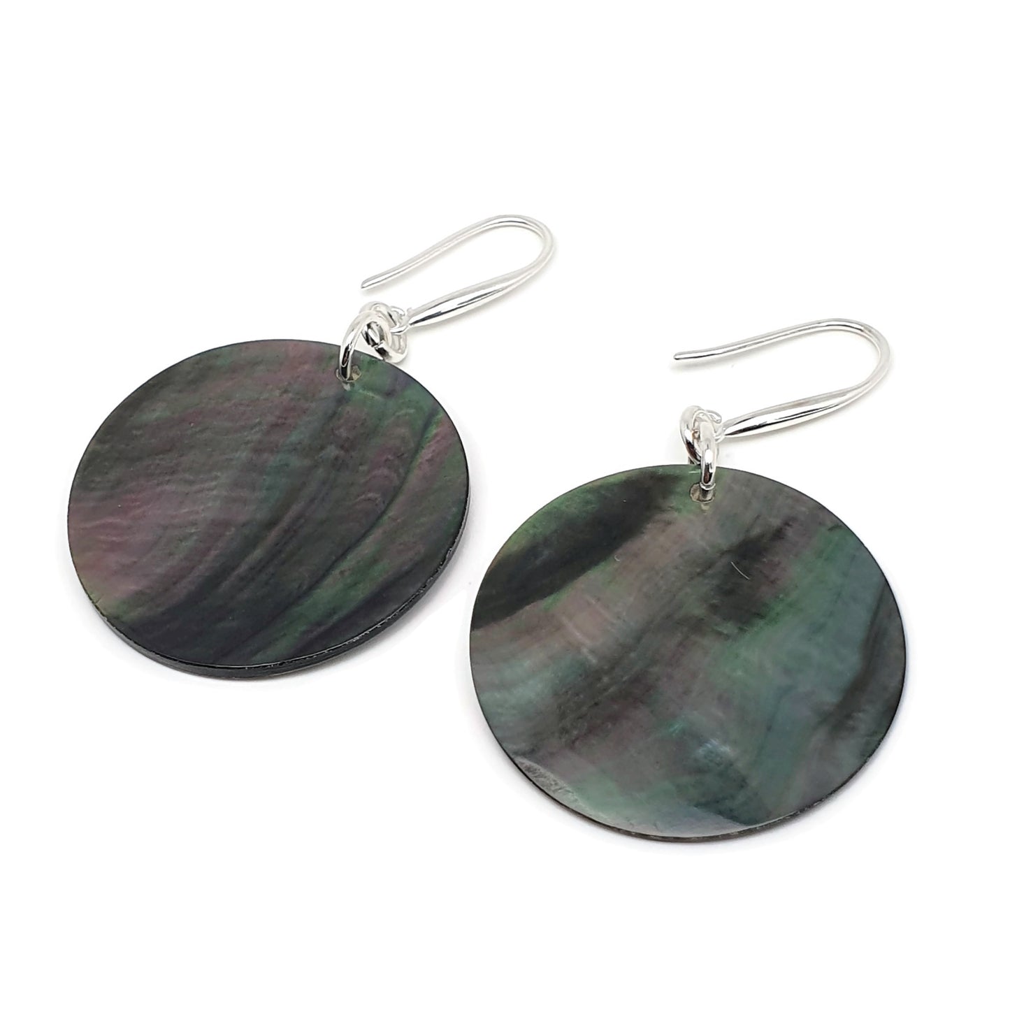 Dark Abalone Disc Earrings Natural Sea Shell Long Dangle Drop