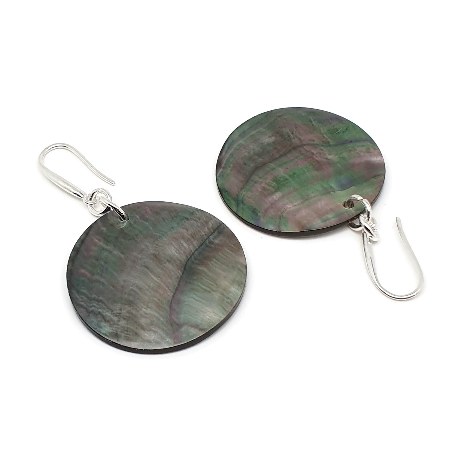 Dark Abalone Disc Earrings Natural Sea Shell Long Dangle Drop