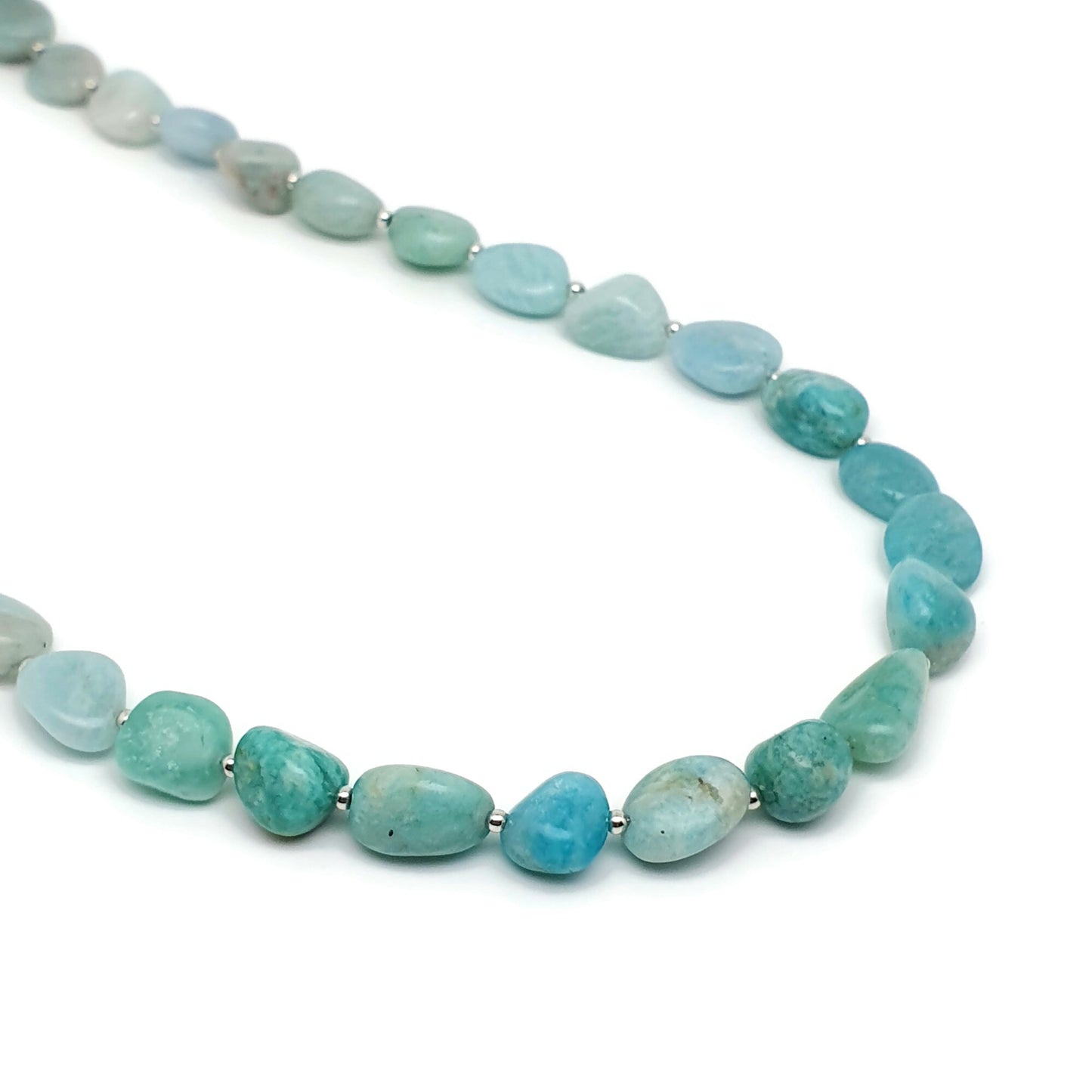 Blue Amazonite Beaded Nuggets Collar Necklace Silver Plated