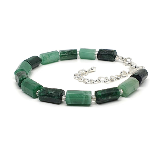 Natural Green Emerald Beaded Bracelet Black Tourmaline Adjustable Length