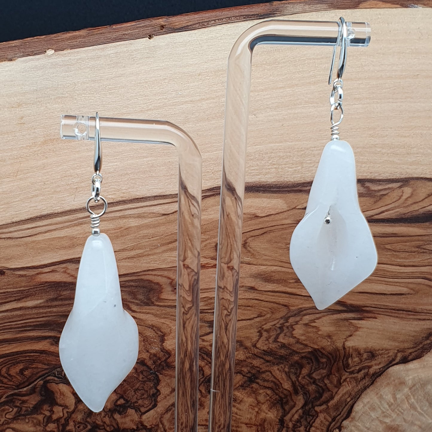 White Jade Calla Lily Flower Beaded Dangle Drop Boho Earrings