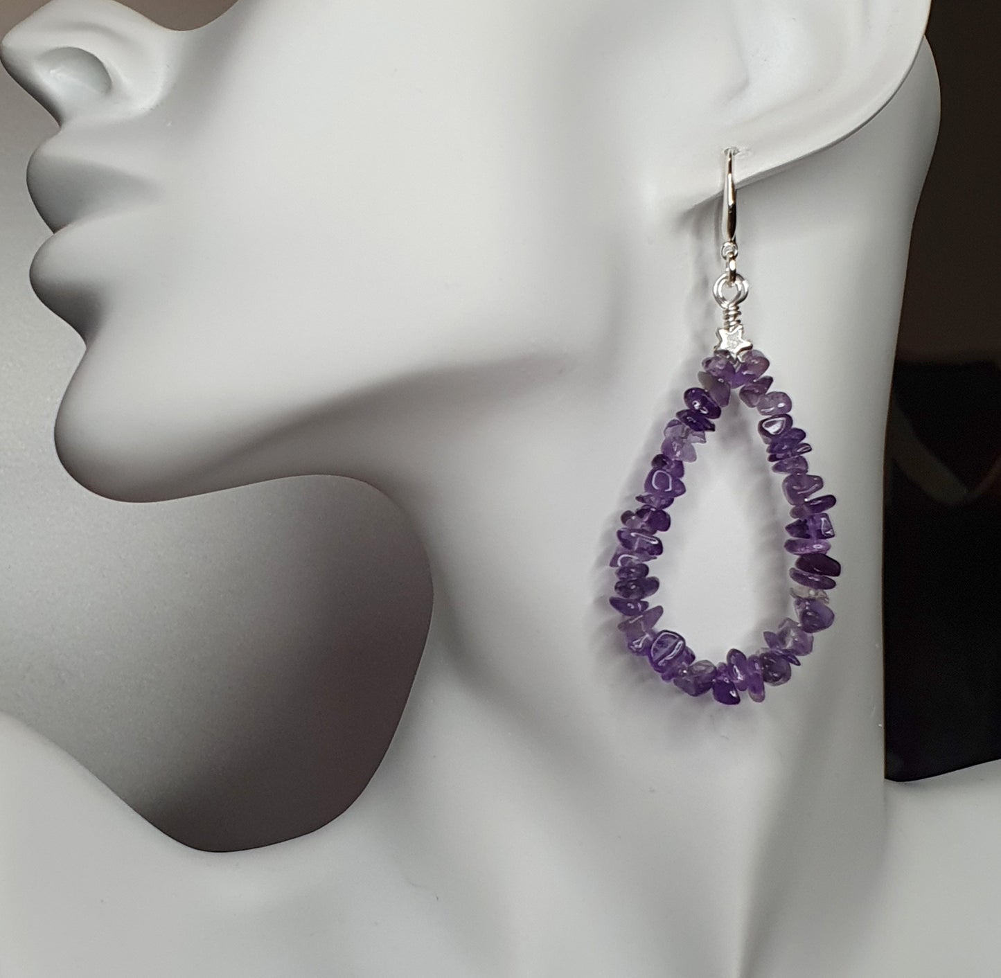 Purple Amethyst Teardrop Boho Earrings Long Dangle Drop Beaded Crystal Nuggets