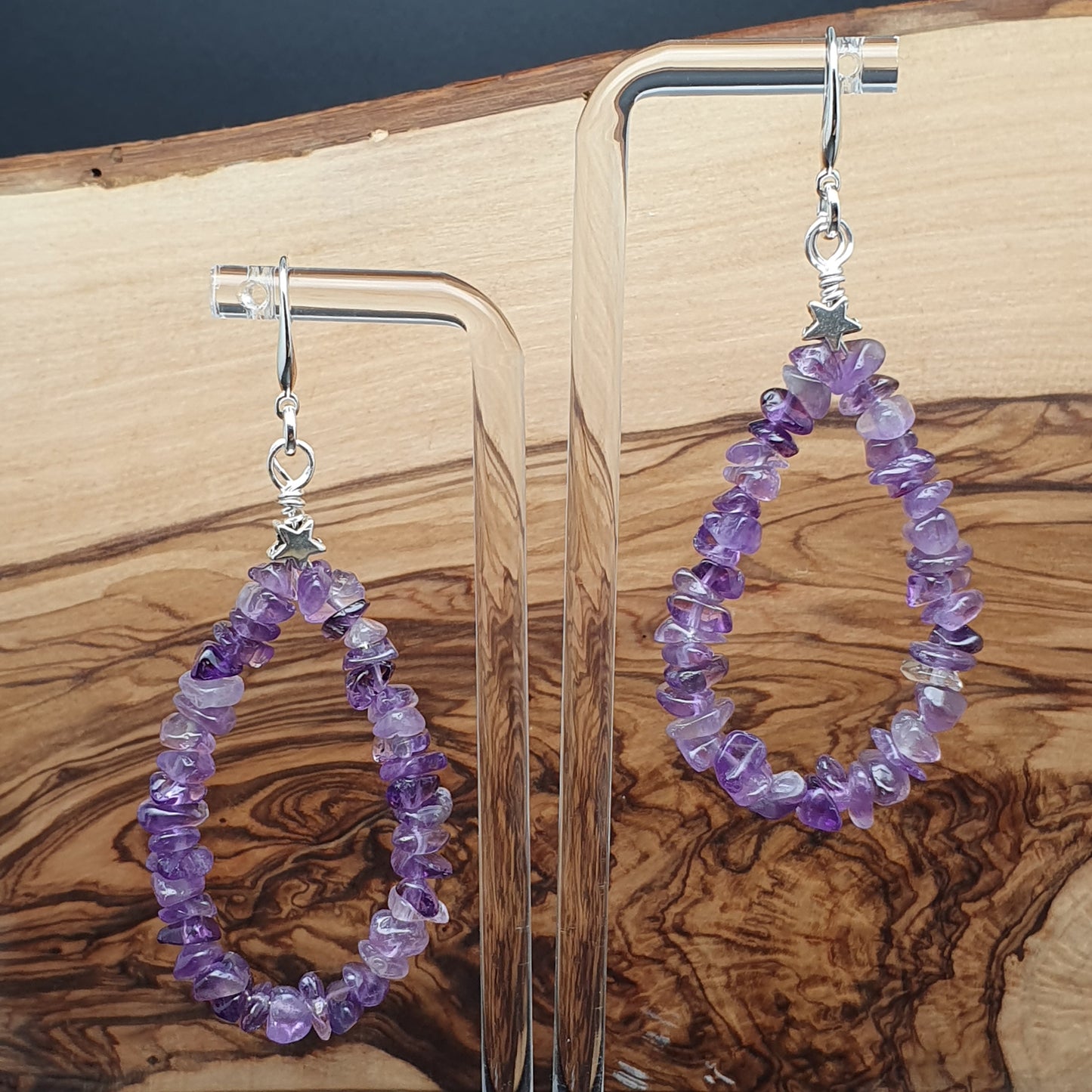 Purple Amethyst Teardrop Boho Earrings Long Dangle Drop Beaded Crystal Nuggets