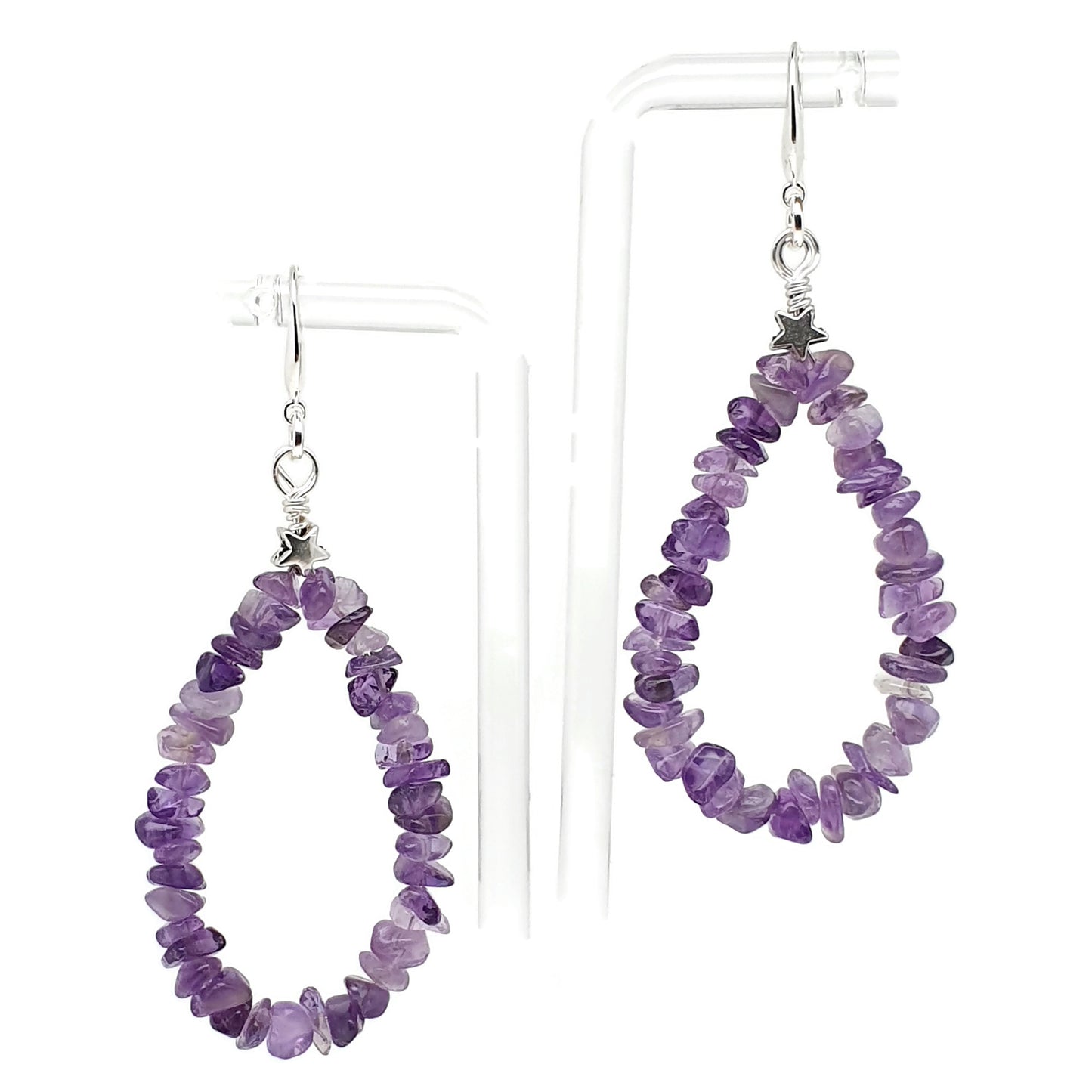 Purple Amethyst Teardrop Boho Earrings Long Dangle Drop Beaded Crystal Nuggets