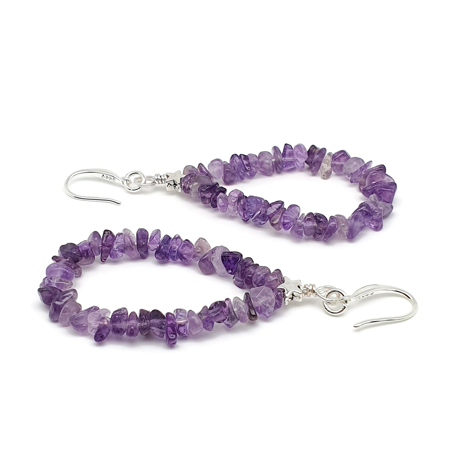 Purple Amethyst Teardrop Boho Earrings Long Dangle Drop Beaded Crystal Nuggets