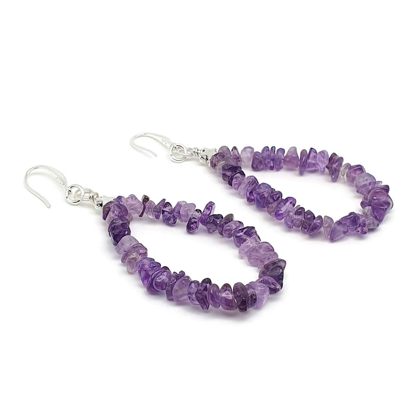 Purple Amethyst Teardrop Boho Earrings Long Dangle Drop Beaded Crystal Nuggets