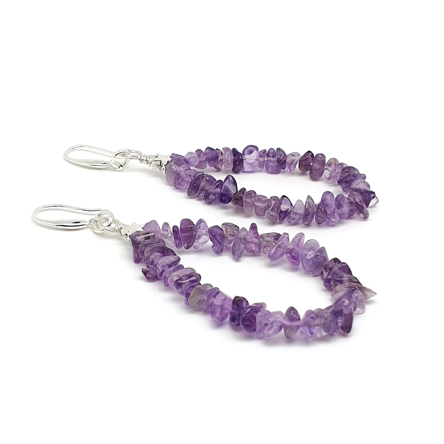 Purple Amethyst Teardrop Boho Earrings Long Dangle Drop Beaded Crystal Nuggets