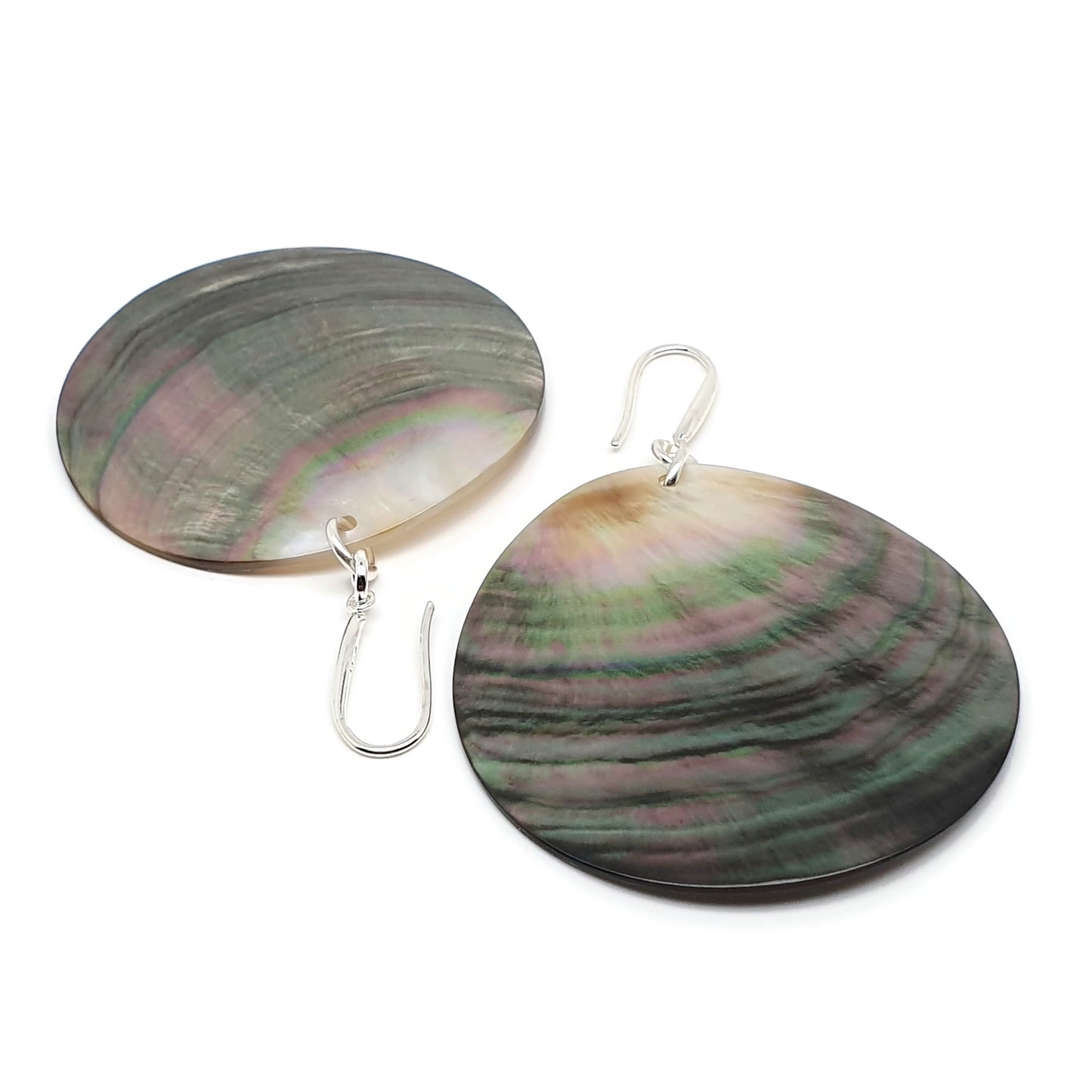 Dark Abalone Disc Earrings Natural Sea Shell Long Dangle Drop