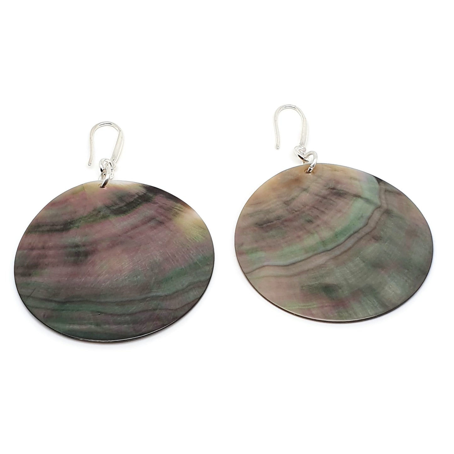 Dark Abalone Disc Earrings Natural Sea Shell Long Dangle Drop