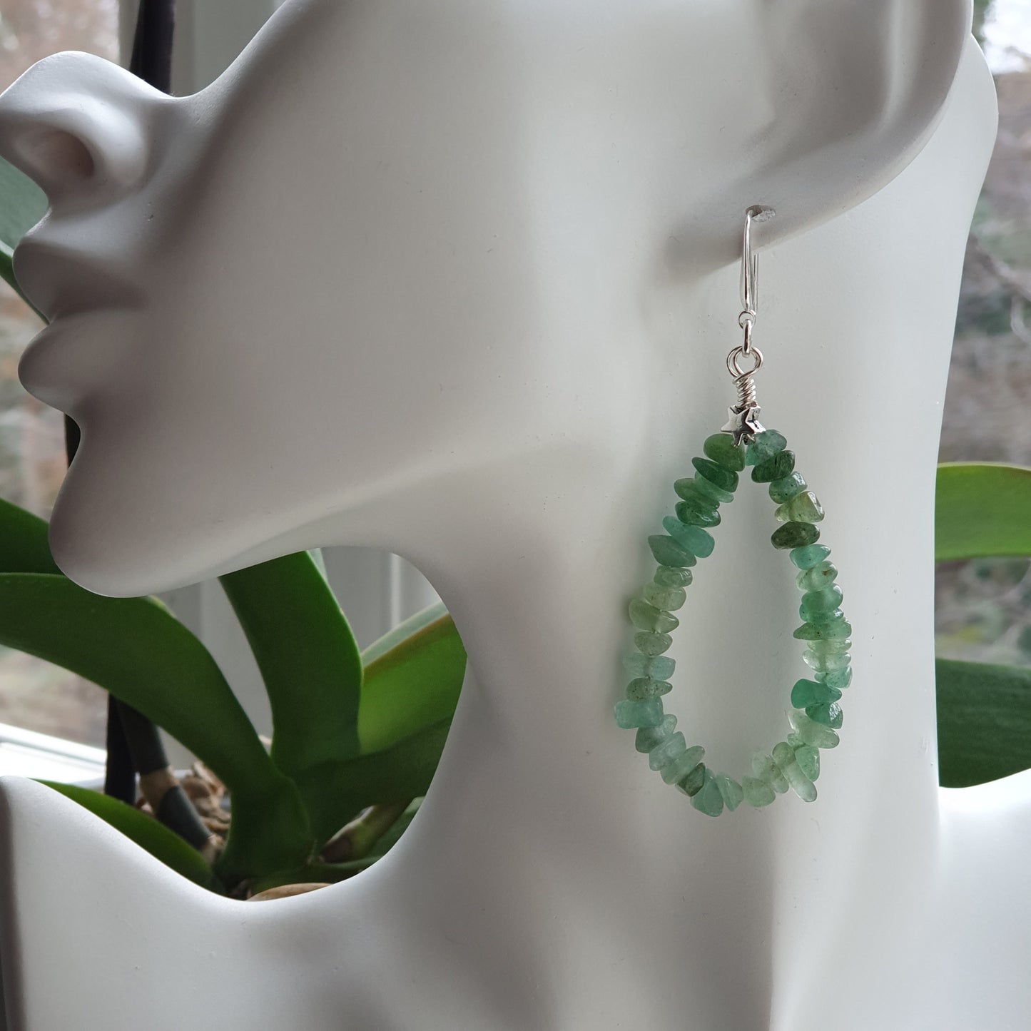 Green Aventurine Teardrop Boho Earrings Long Dangle Drop Beaded Crystal Nuggets