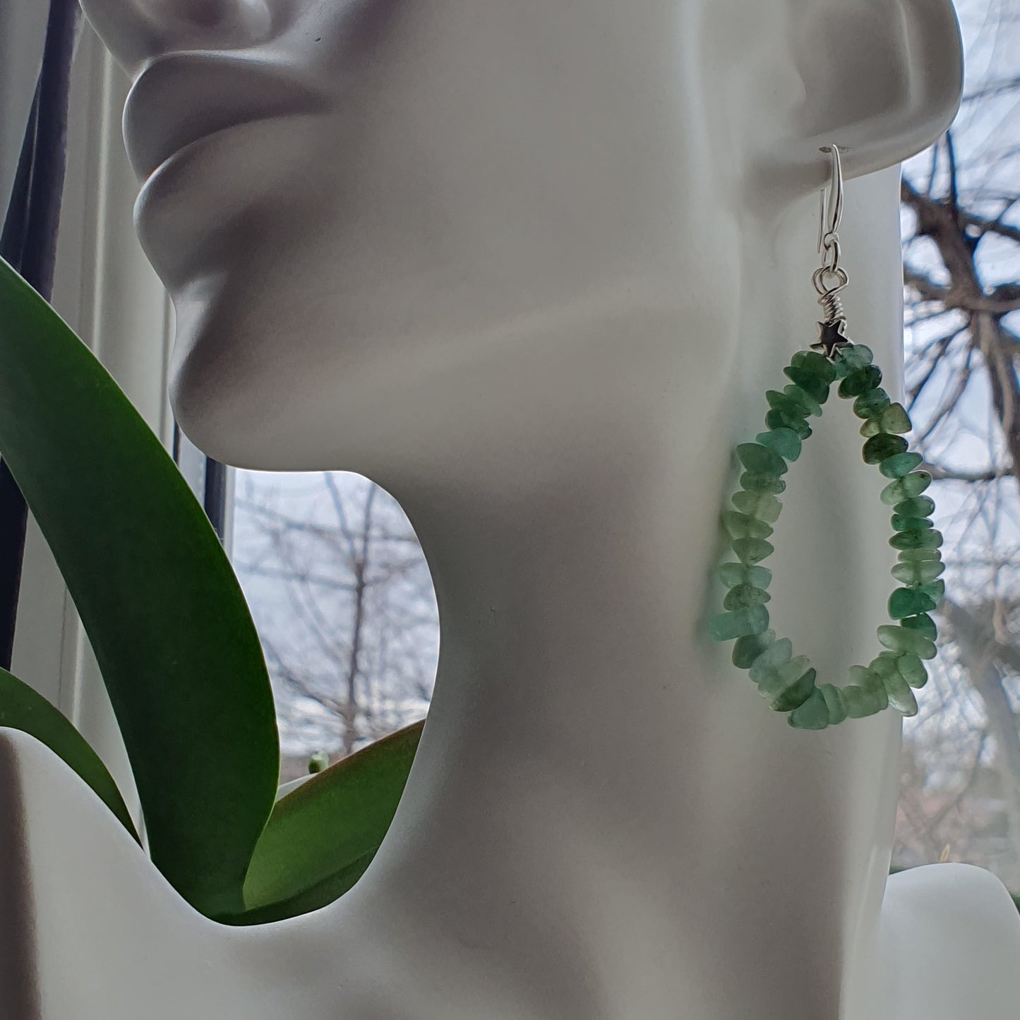 Green Aventurine Teardrop Boho Earrings Long Dangle Drop Beaded Crystal Nuggets