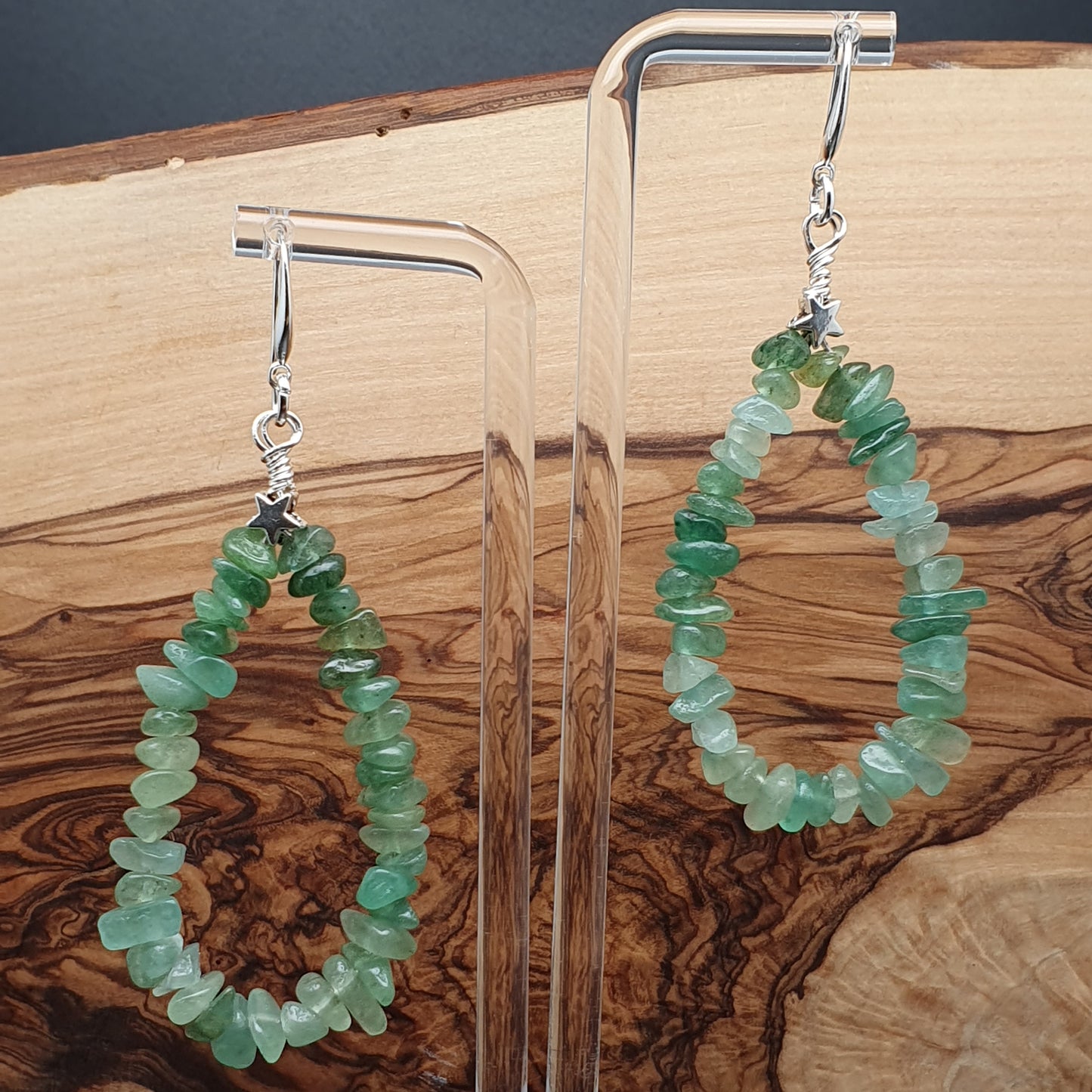 Green Aventurine Teardrop Boho Earrings Long Dangle Drop Beaded Crystal Nuggets