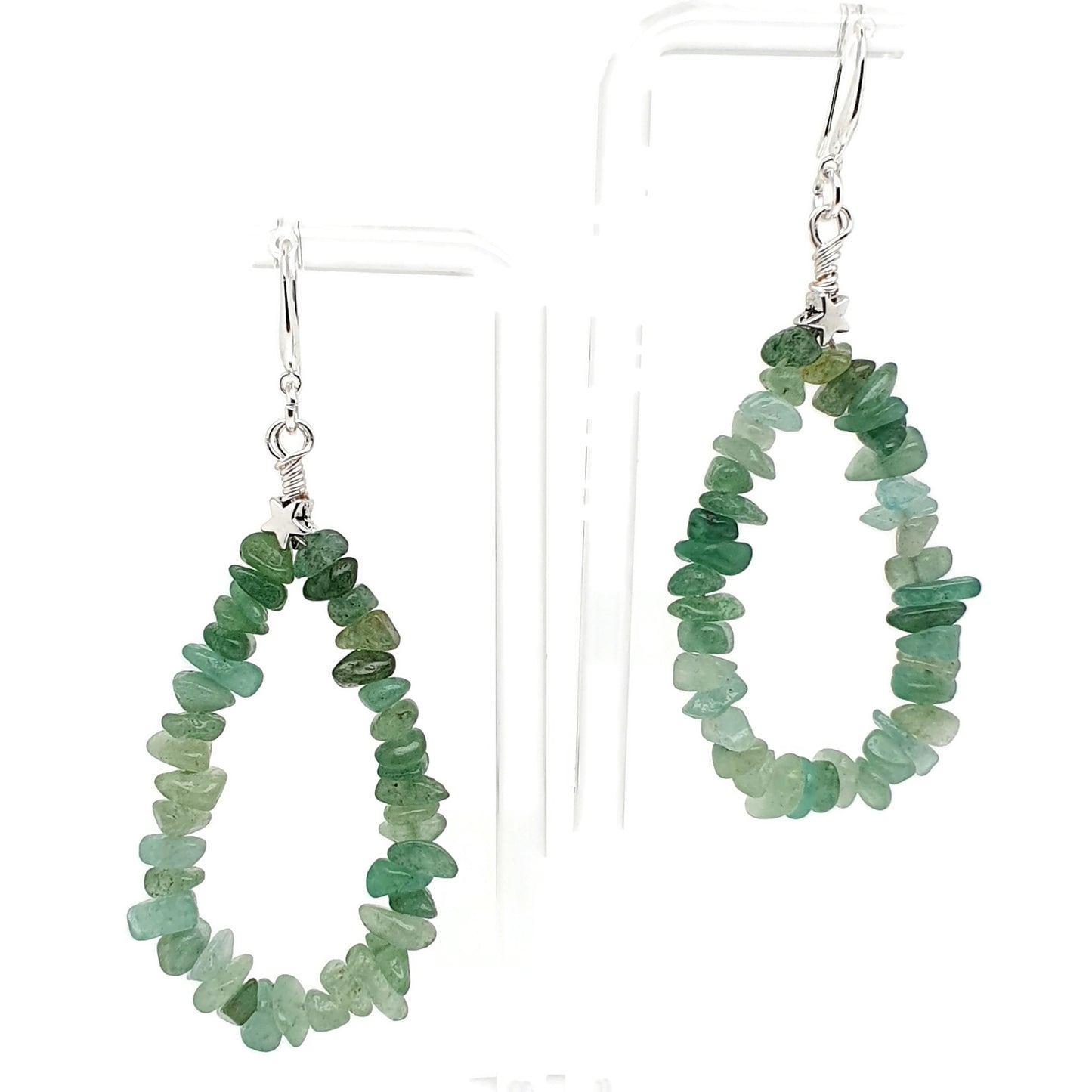 Green Aventurine Teardrop Boho Earrings Long Dangle Drop Beaded Crystal Nuggets