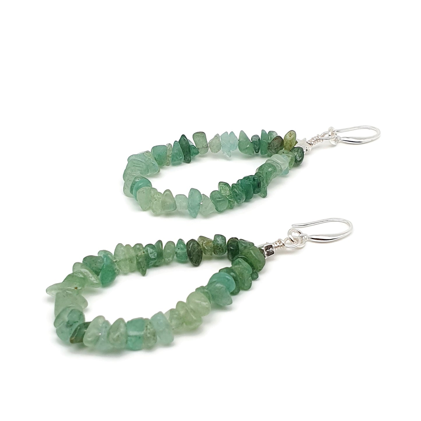 Green Aventurine Teardrop Boho Earrings Long Dangle Drop Beaded Crystal Nuggets