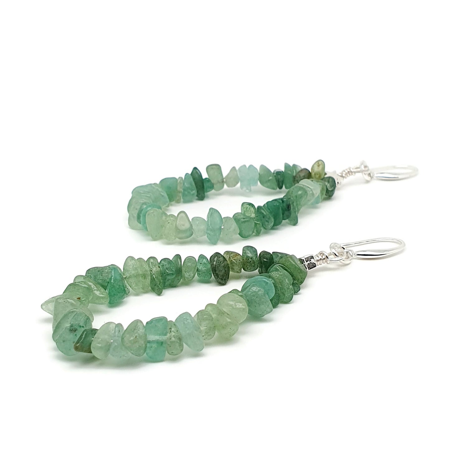 Green Aventurine Teardrop Boho Earrings Long Dangle Drop Beaded Crystal Nuggets