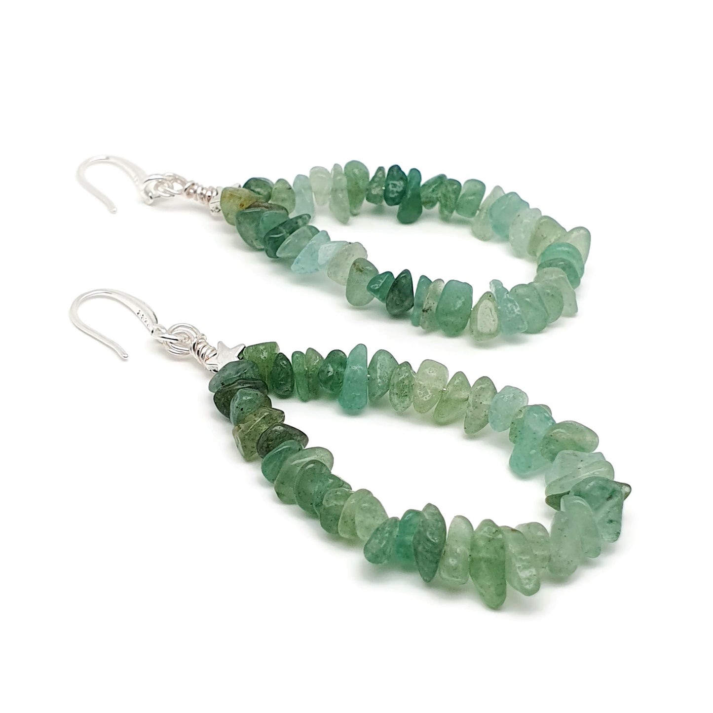 Green Aventurine Teardrop Boho Earrings Long Dangle Drop Beaded Crystal Nuggets