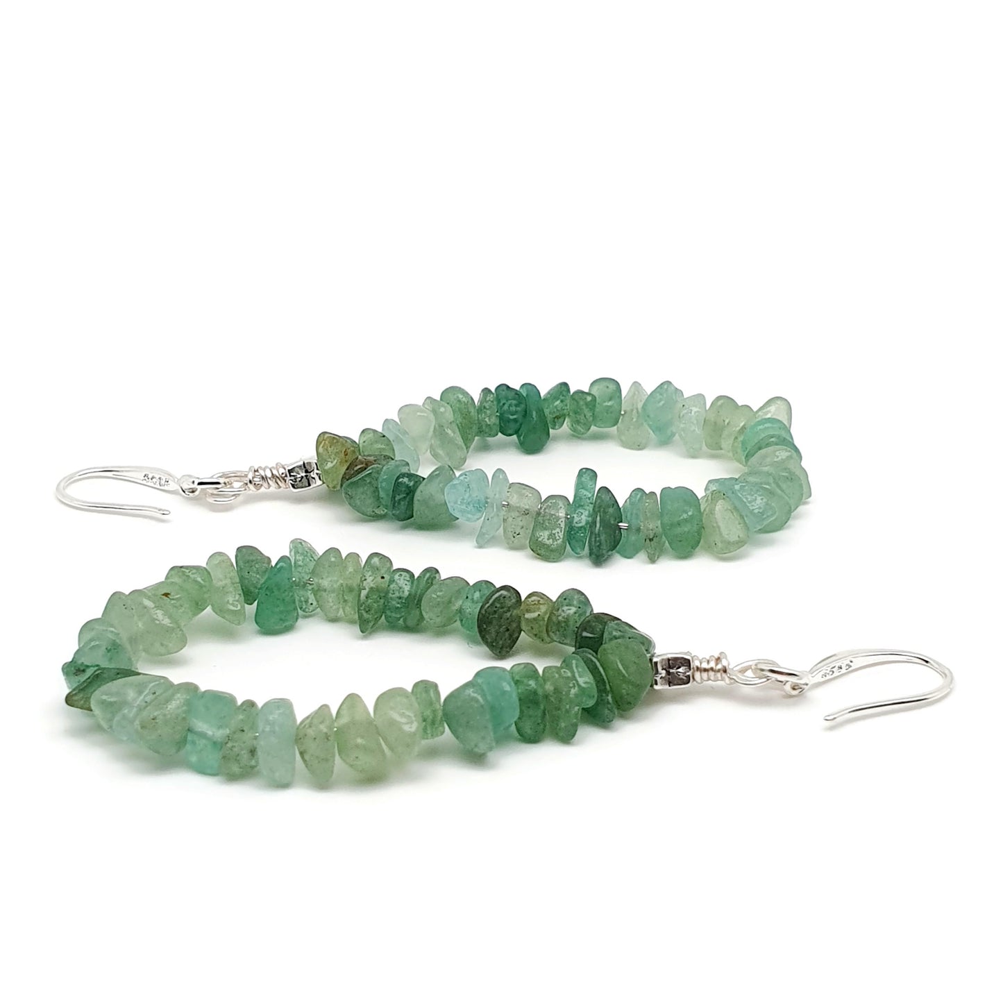 Green Aventurine Teardrop Boho Earrings Long Dangle Drop Beaded Crystal Nuggets