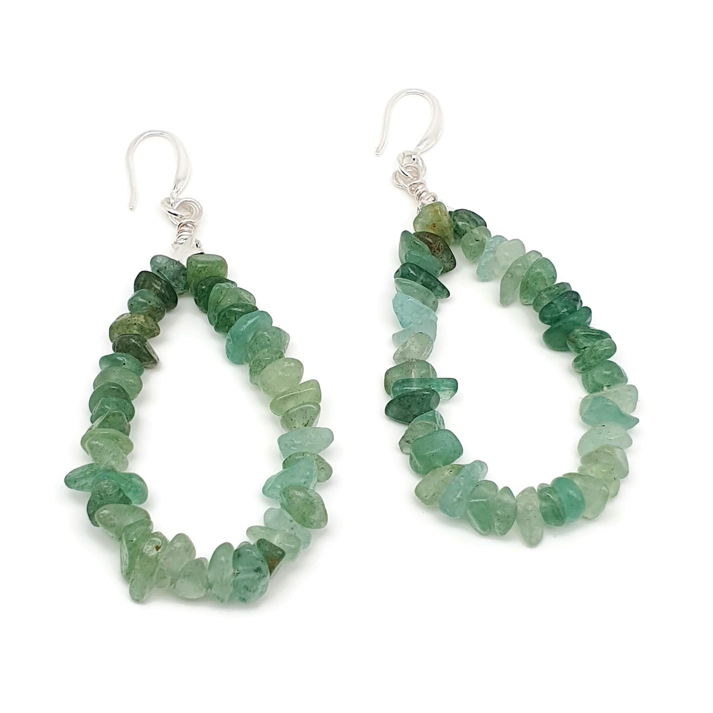 Green Aventurine Teardrop Boho Earrings Long Dangle Drop Beaded Crystal Nuggets