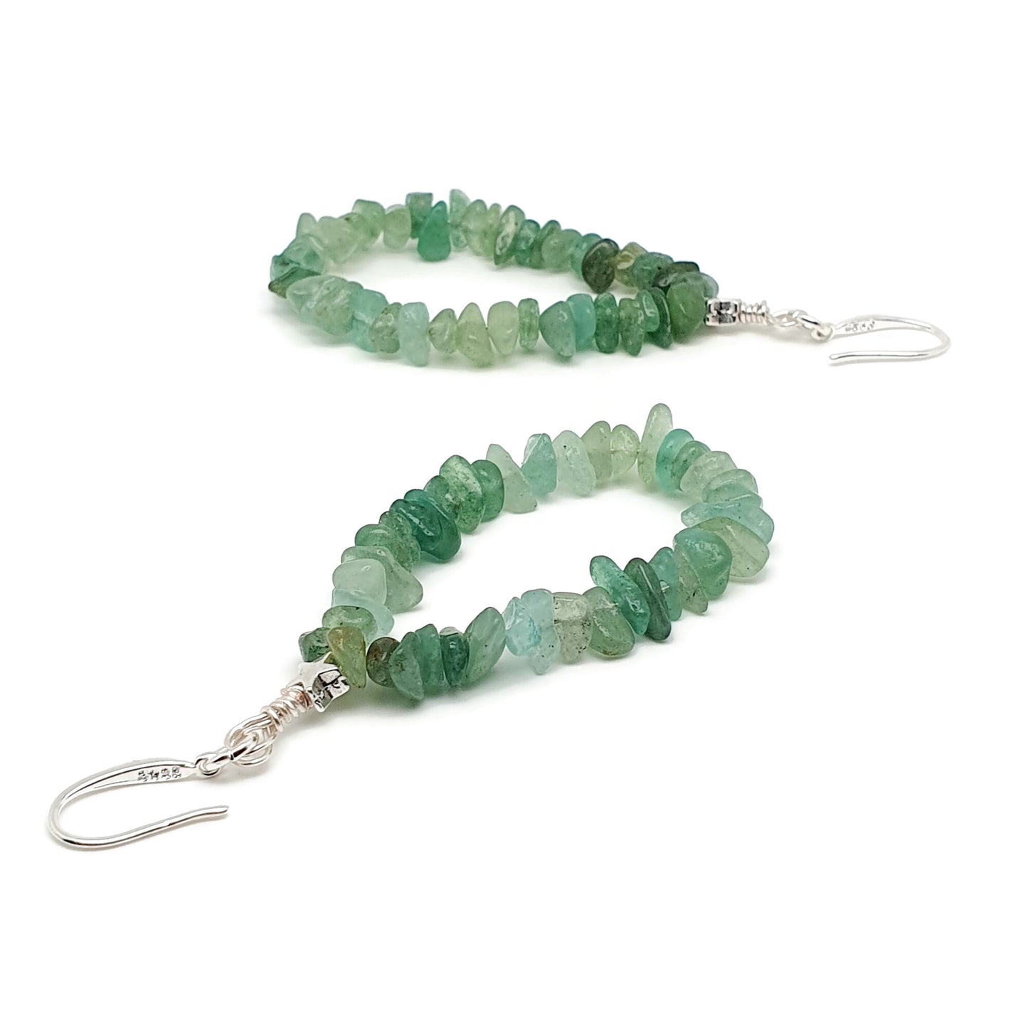 Green Aventurine Teardrop Boho Earrings Long Dangle Drop Beaded Crystal Nuggets