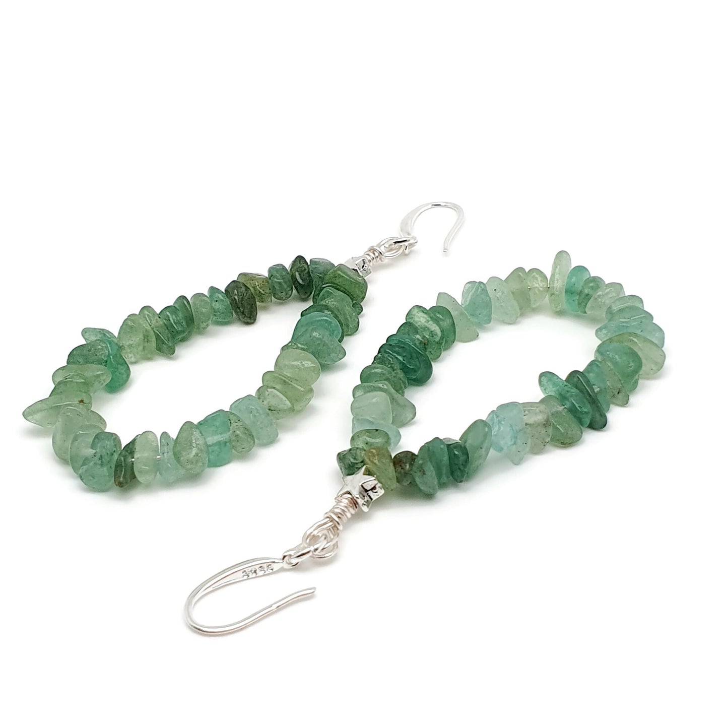 Green Aventurine Teardrop Boho Earrings Long Dangle Drop Beaded Crystal Nuggets