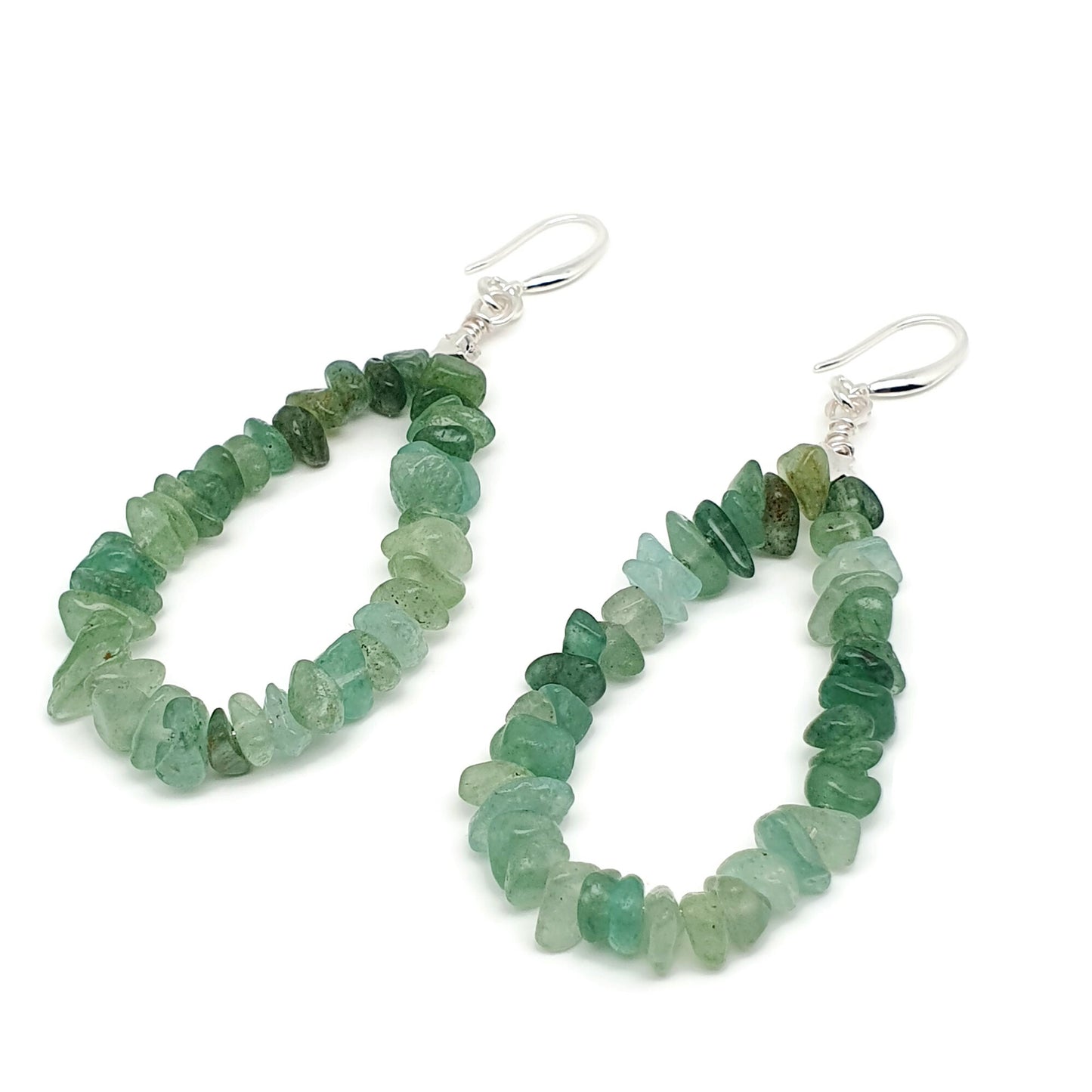 Green Aventurine Teardrop Boho Earrings Long Dangle Drop Beaded Crystal Nuggets