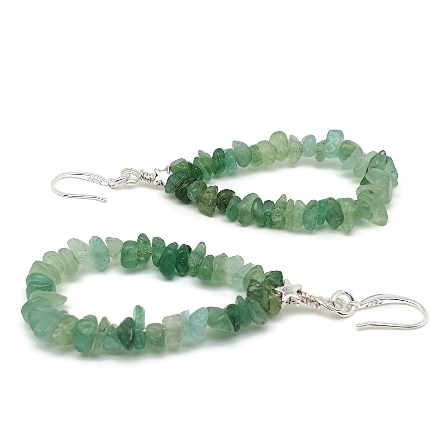 Green Aventurine Teardrop Boho Earrings Long Dangle Drop Beaded Crystal Nuggets