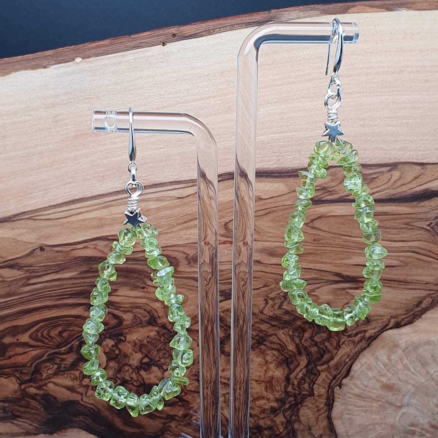 Beaded Olive Green Peridot Nuggets Teardrop Earrings Long Dangle Drop