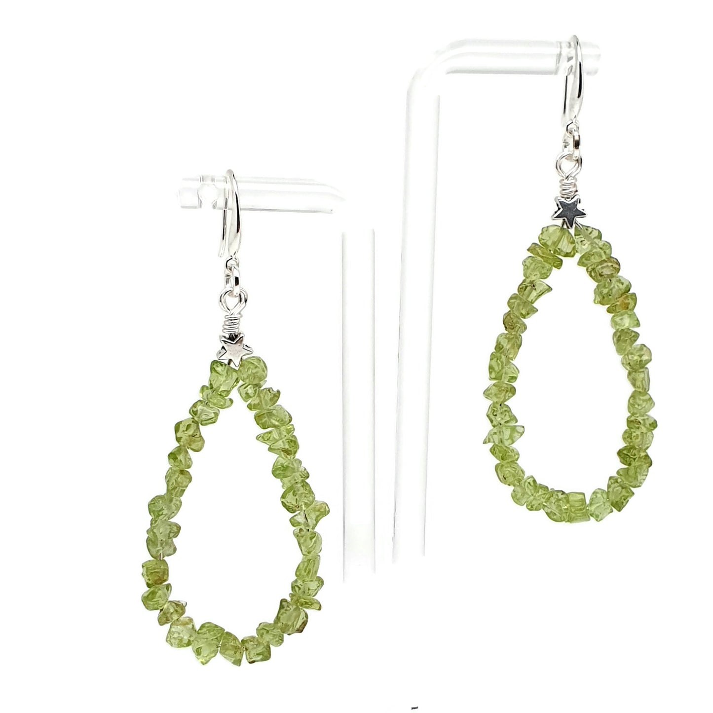 Beaded Olive Green Peridot Nuggets Teardrop Earrings Long Dangle Drop