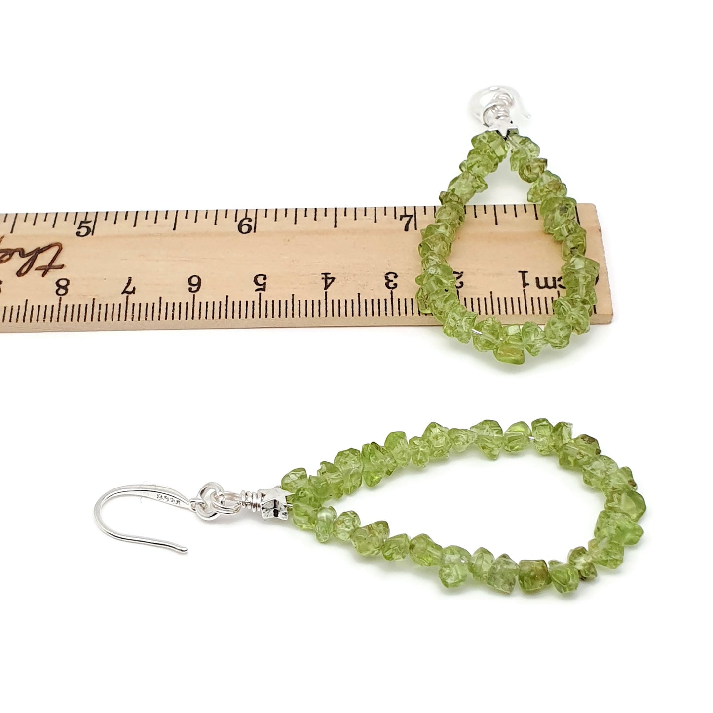 Beaded Olive Green Peridot Nuggets Teardrop Earrings Long Dangle Drop