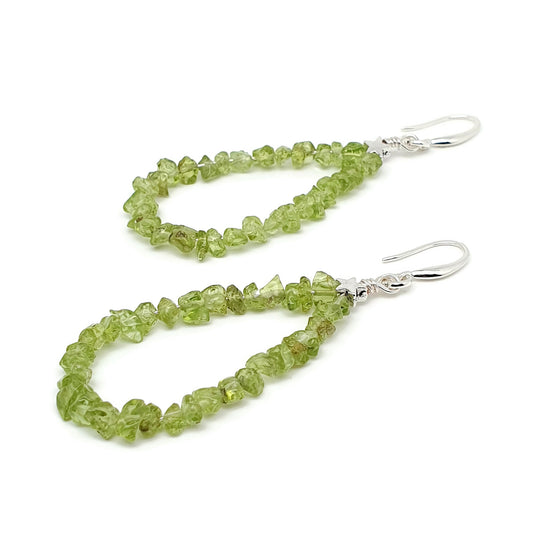 Beaded Olive Green Peridot Nuggets Teardrop Earrings Long Dangle Drop