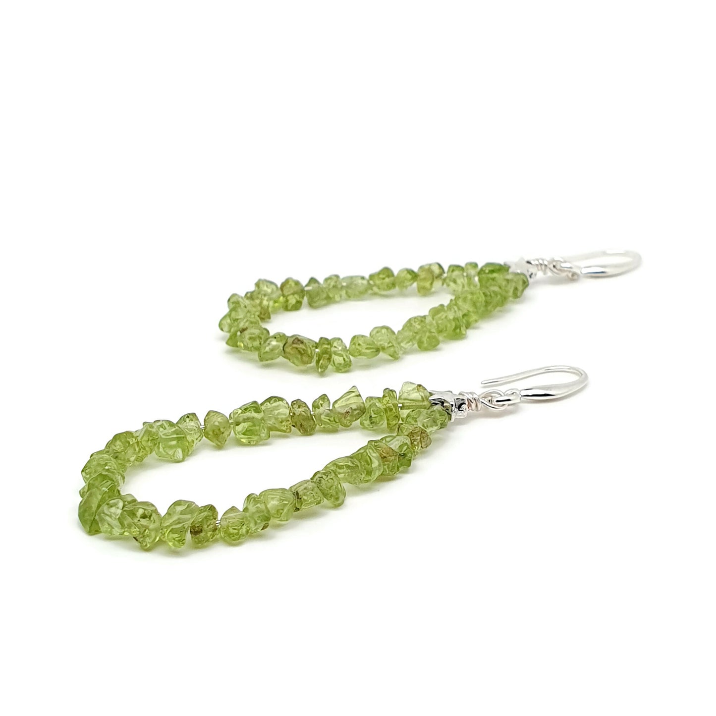 Beaded Olive Green Peridot Nuggets Teardrop Earrings Long Dangle Drop