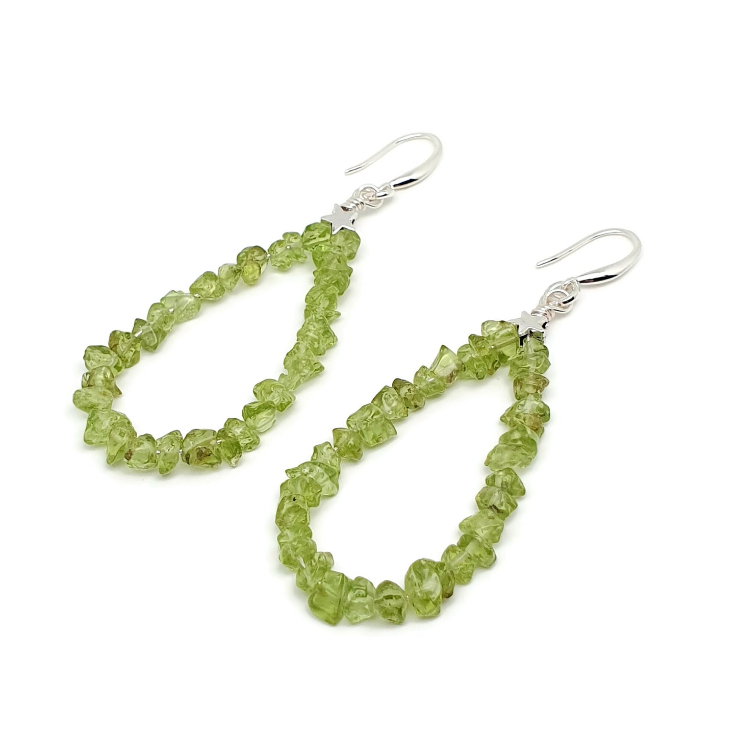 Beaded Olive Green Peridot Nuggets Teardrop Earrings Long Dangle Drop