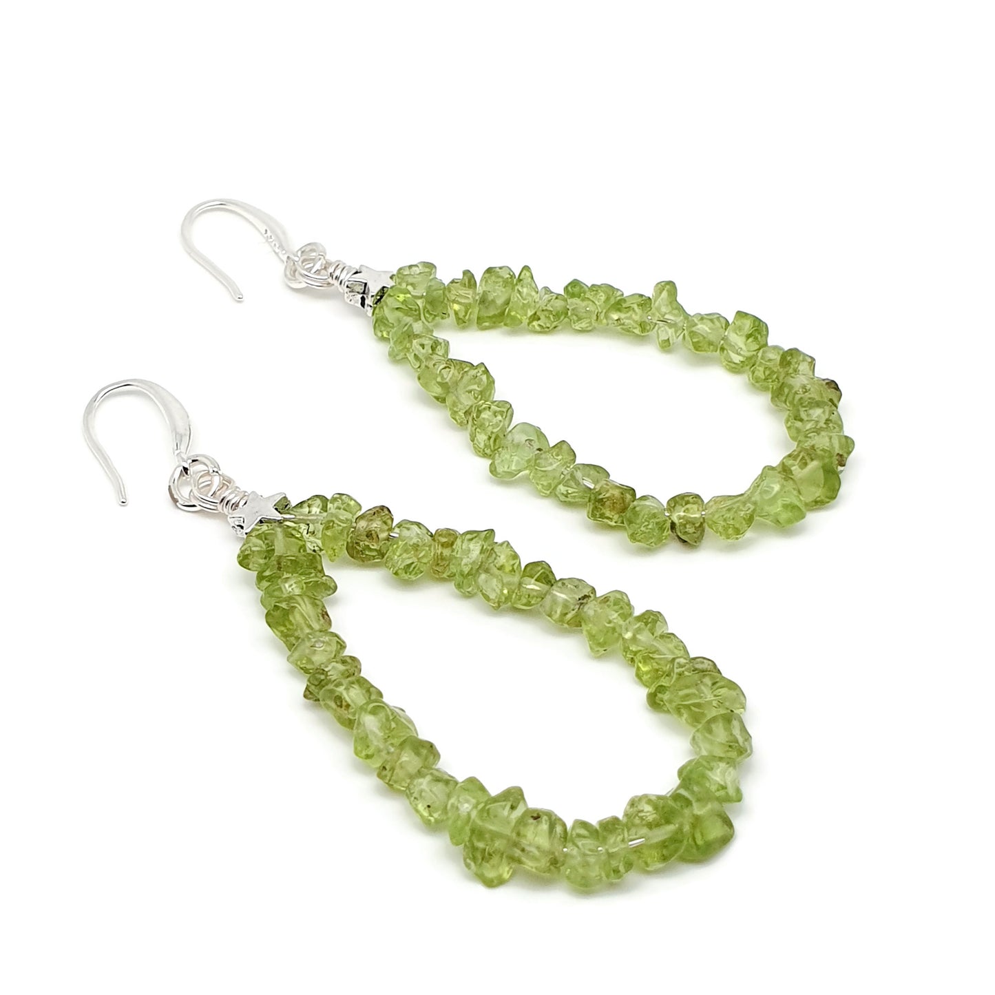 Beaded Olive Green Peridot Nuggets Teardrop Earrings Long Dangle Drop