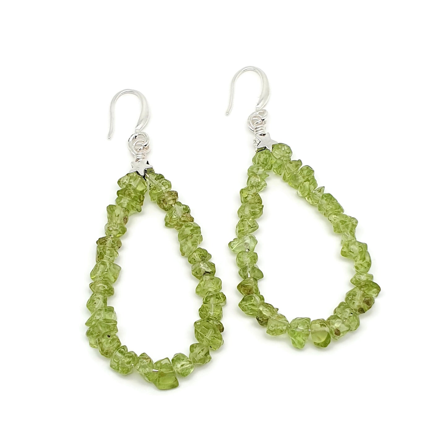 Beaded Olive Green Peridot Nuggets Teardrop Earrings Long Dangle Drop