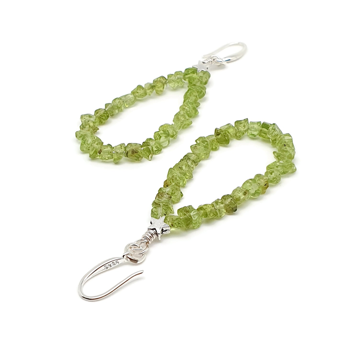 Beaded Olive Green Peridot Nuggets Teardrop Earrings Long Dangle Drop