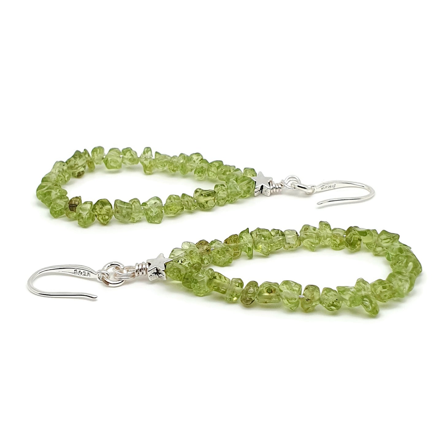 Beaded Olive Green Peridot Nuggets Teardrop Earrings Long Dangle Drop