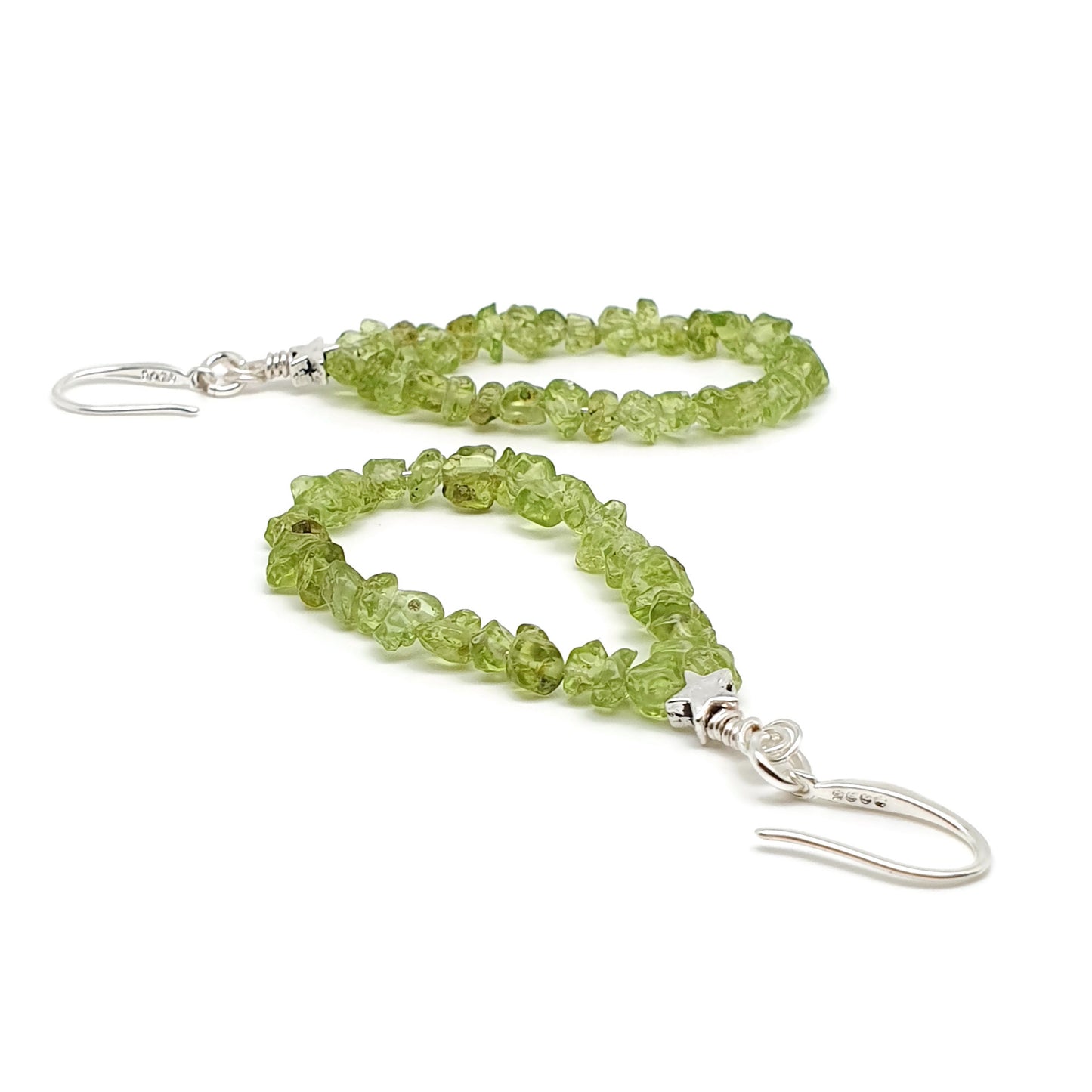 Beaded Olive Green Peridot Nuggets Teardrop Earrings Long Dangle Drop