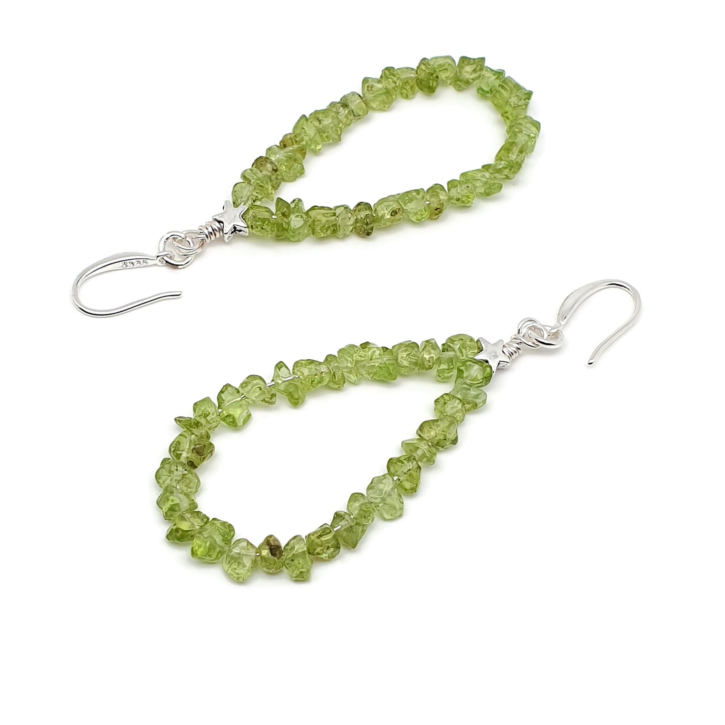 Beaded Olive Green Peridot Nuggets Teardrop Earrings Long Dangle Drop