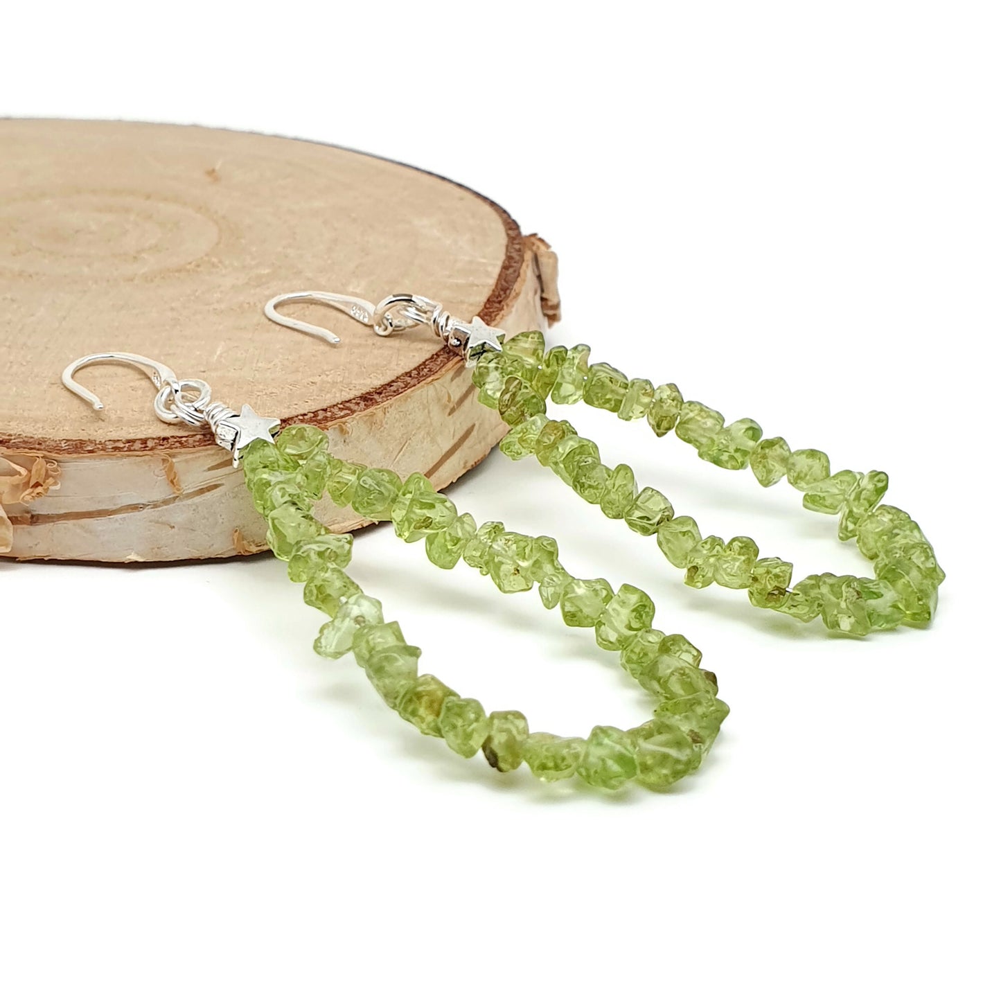 Beaded Olive Green Peridot Nuggets Teardrop Earrings Long Dangle Drop