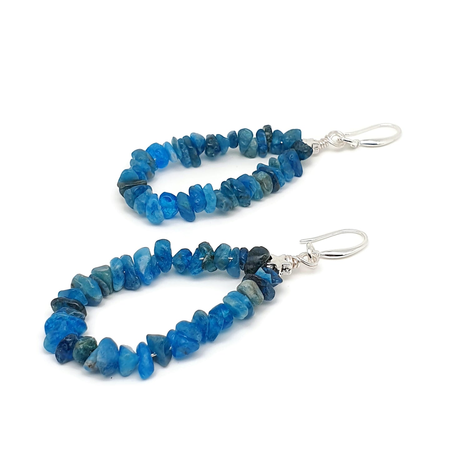 Blue Apatite Nuggets Teardrop Boho Earrings Long Dangle Drop