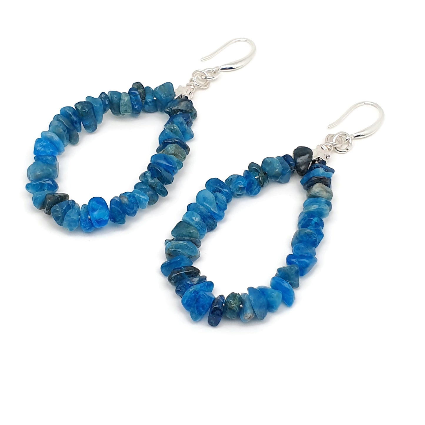 Blue Apatite Nuggets Teardrop Boho Earrings Long Dangle Drop