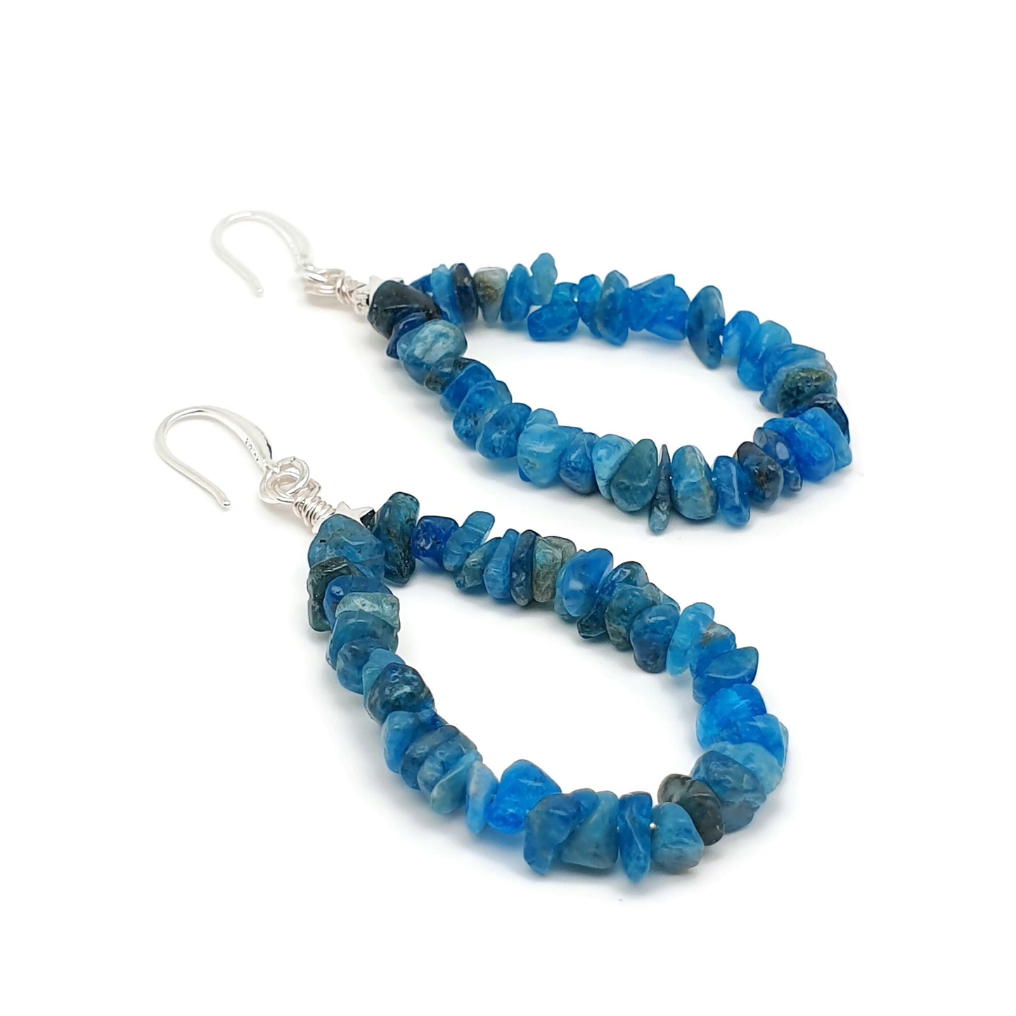 Blue Apatite Nuggets Teardrop Boho Earrings Long Dangle Drop