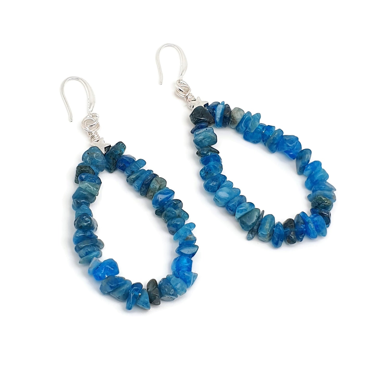 Blue Apatite Nuggets Teardrop Boho Earrings Long Dangle Drop