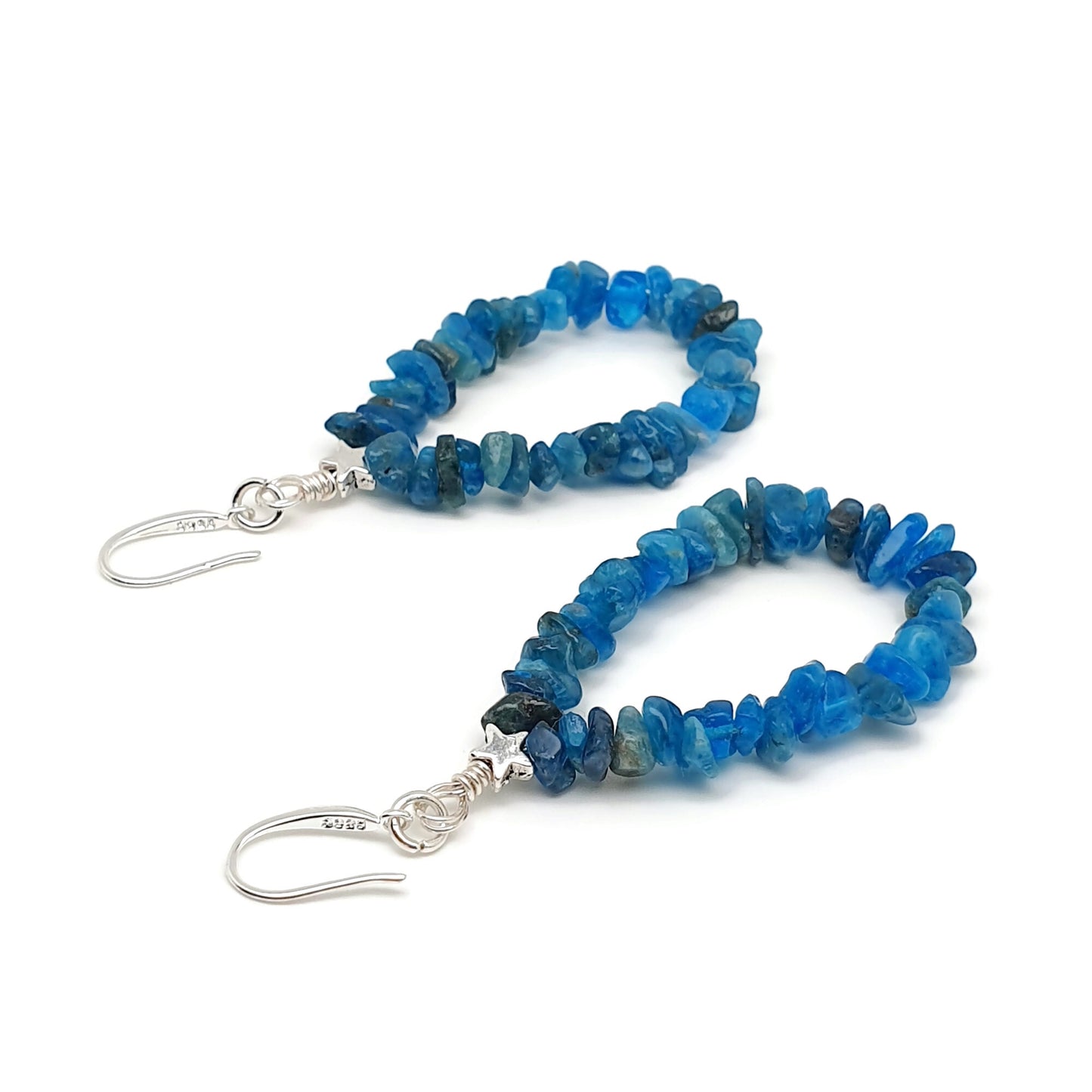 Blue Apatite Nuggets Teardrop Boho Earrings Long Dangle Drop