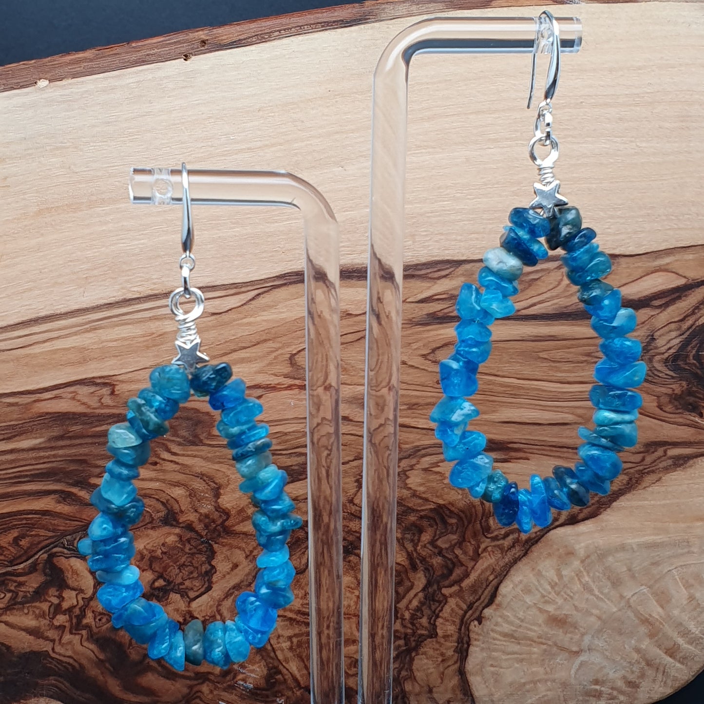 Blue Apatite Nuggets Teardrop Boho Earrings Long Dangle Drop