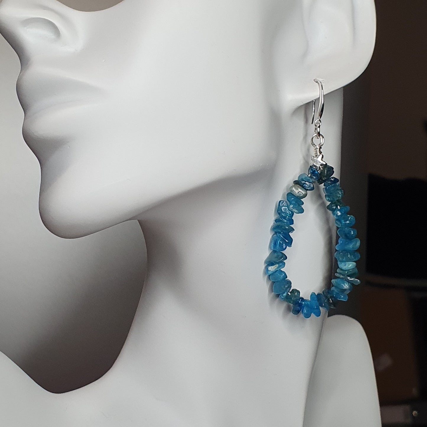 Blue Apatite Nuggets Teardrop Boho Earrings Long Dangle Drop