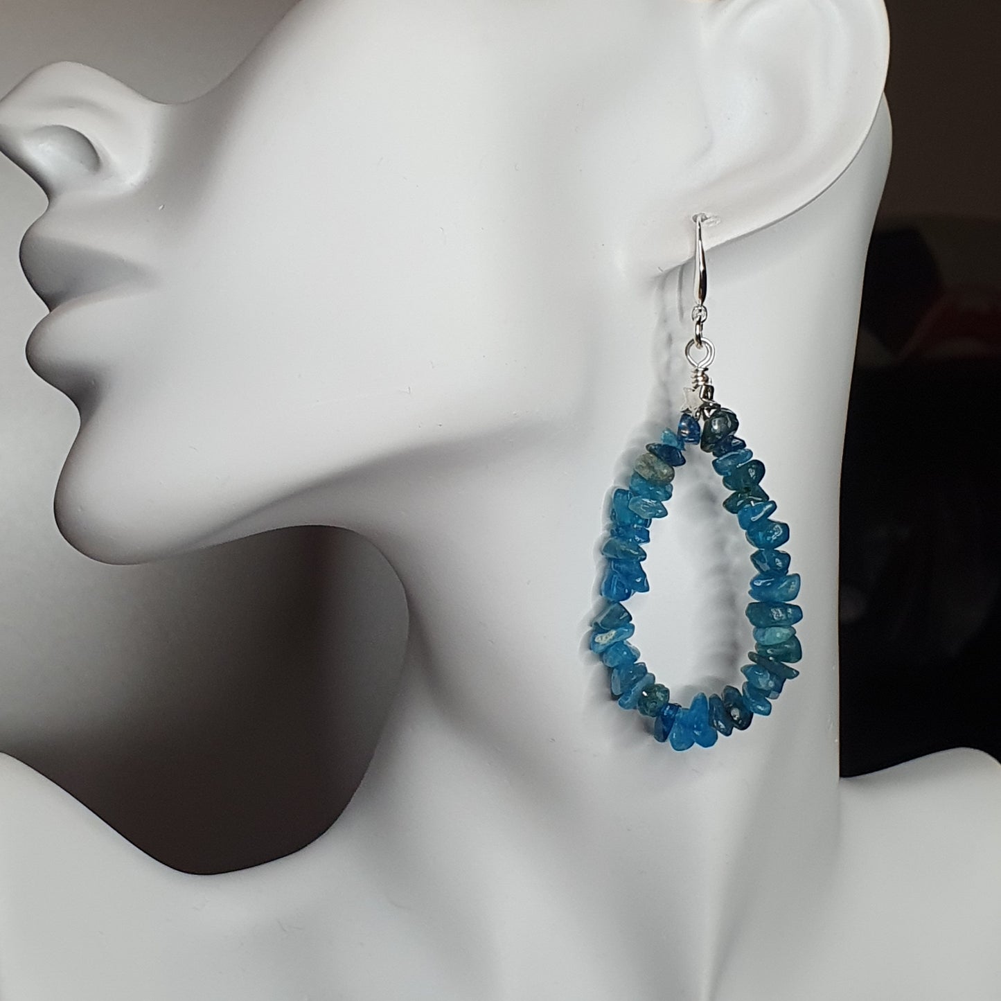 Blue Apatite Nuggets Teardrop Boho Earrings Long Dangle Drop