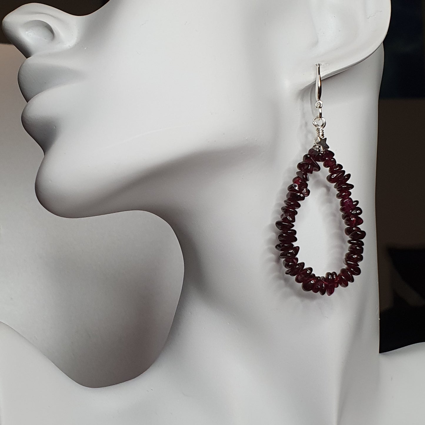 Red Garnet Teardrop Boho Earrings Long Dangle Drop Beaded Crystal Nuggets