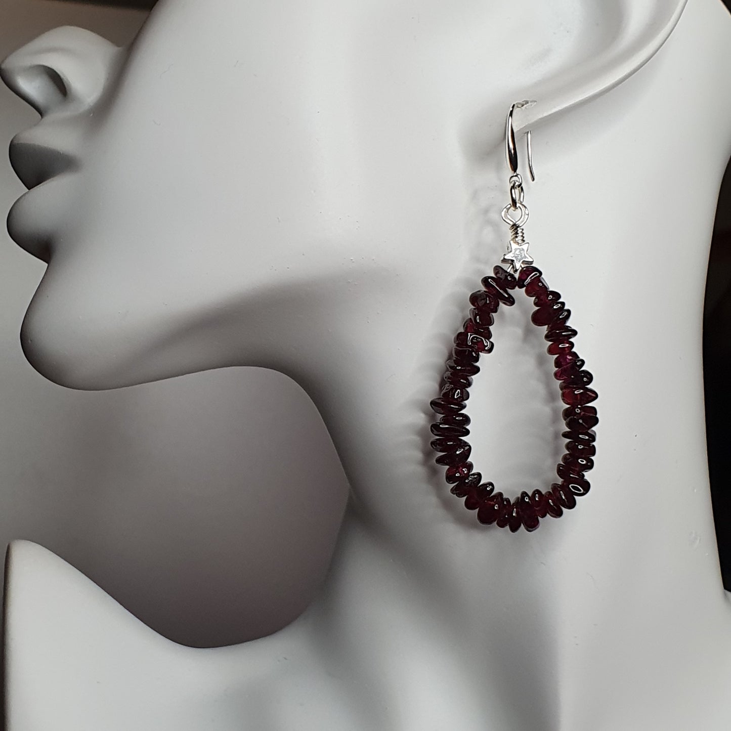 Red Garnet Teardrop Boho Earrings Long Dangle Drop Beaded Crystal Nuggets